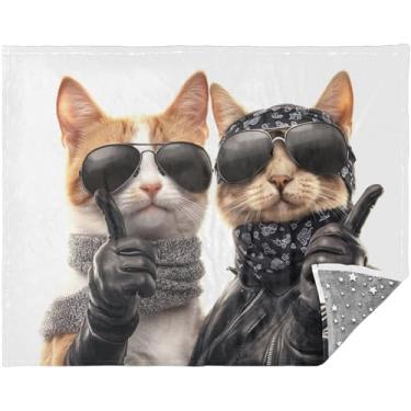 Imagem de TSENQUE Manta personalizada divertida para sofá e gato, moda, para uso ao ar livre, cobertores, presentes para mulheres, cobertor de viagem ocidental, 177,8 x 139,7 cm
