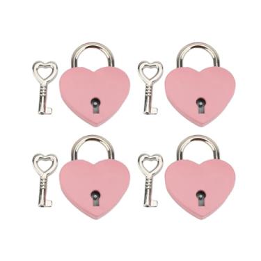 Imagem de CUOFYUNL 4 Conjunto Coração Cadeado Liga de Zinco 38x30mm Fechadura Amor com Chave para Caixas de Joias Carteiras Bolsas (Rosa)