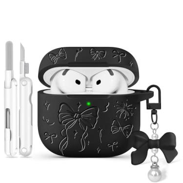 Imagem de Joremx Capa protetora de silicone gravada joremx para Airpods 4, kit de limpeza para AirPods 4ª geração 2024 (preto)