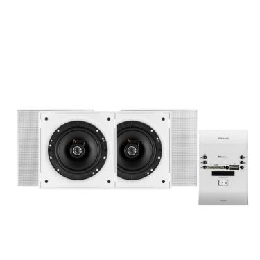 Imagem de Kit Solução Amplificador de Parede RD Wall Branco + 4 Caixas de Embutir 6 50W Quadradas