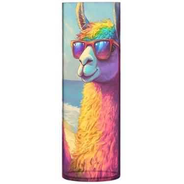 Imagem de Vasos de flores decorativos de animais de lhama colorido arco-íris cilíndrico vaso grande de plástico personalizado decoração de quarto moderna, 30 cm x 9,9 cm