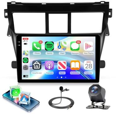 Imagem de 4 núcleos 4G + 128G rádio estéreo para carro Toyota Yaris Vios 2007 2008 2009 2010 2011 2012, rádio automotivo sem fio Carplay Android, 5GWiFi GPS, 22.9 cm Incell Touchscreen, câmera de backup