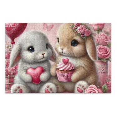 Imagem de Quebra-cabeças para adultos 1000 peças de pintura de brinquedo de arte personalizada quebra-cabeça exclusivo para adultos doce coelho coração presente elefante branco, 75 x 40 centímetros