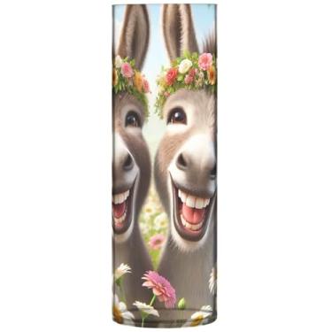 Imagem de Vaso de flores cilíndrico para mesa, animais engraçados, jumentos, vasos e plantadores de plástico, decoração de sala de impressão personalizada, estética, 30 x 9,9 cm