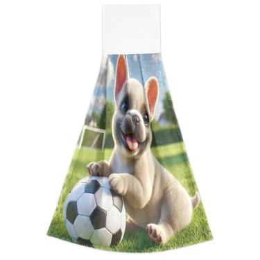 Imagem de Joitme Toalhas de cozinha fofas para cachorro Bulldog com laço para pendurar conjunto de 2 toalhas de casa e cozinha fofas altamente absorventes, 46 x 35 cm