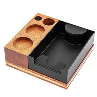 Imagem de Estação de café expresso 2 em 1 e caixa destacável para café 51-54/58 mm, suporte de portafilter de madeira natural, organizador de acessórios com pés de silicone antiderrapante para bancada, bar