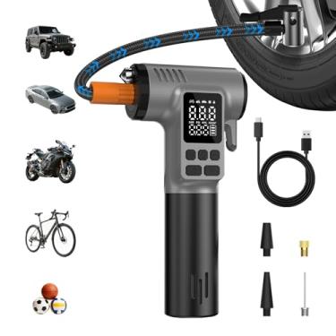 Imagem de PLAYWO Compressor de ar portátil para inflador de pneu, presentes para homens e mulheres, inflador de pneu de 150PSI com luz LED e martelo de segurança e cortador de cinto de segurança, bomba de ar