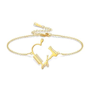 Imagem de VASSAGO Pulseira de estilista de cabelo ajustável de aço inoxidável tesoura e pente pulseira de coração estilista de cabelo joias cabeleireiro presente para mulheres e homens, Adjustable, Aço