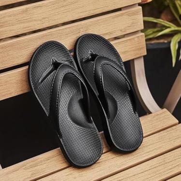 Imagem de Chinelo feminino com suporte de arco EVA para praia, antiderrapante, leve, piscina aquática, sapatos casuais, uso externo, interior macio, Preto, 36