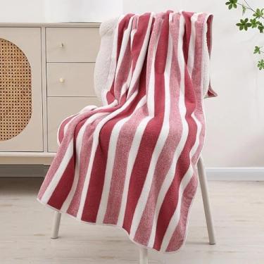 Imagem de Toalha de banho listrada de lã coral, macia e absorvente, para banho, praia e piscina (rosa)