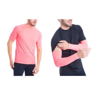 Imagem de Kit Camiseta Curta Masculina e Manguito Esportiva Proteção UV50+ Academia Fitness Trygg (P, Rosa Neon)