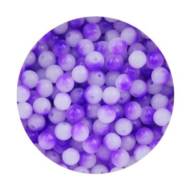 Imagem de Contas de vidro de 8 mm para fabricação de joias, 200 peças coloridas sortidas lindas contas de vidro redondas a granel para pulseira, artesanato, brincos, colar, amizade (roxo 8 mm)