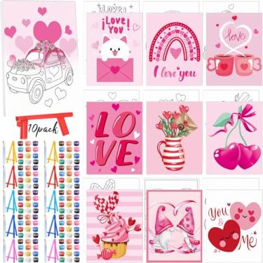 Imagem de Blosssound 10 conjuntos de pintura em tela pré-impressa para o Dia dos Namorados rosa amor com cavalete kits de pintura de contorno de 12,7 cm x 17,8 cm para iniciantes, projetos de artesanato DIY