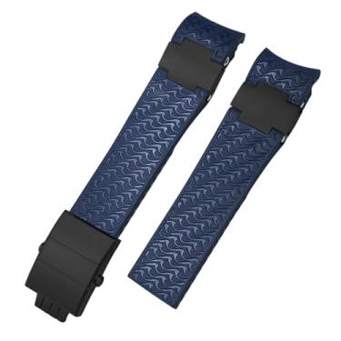 Imagem de SRDRK Pulseiras de relógio de borracha de silicone de 22 mm, para Ulysse Nardin Diver, prata, ouro rosa, fivela dobrável, preta e azul (textura azul - 02)