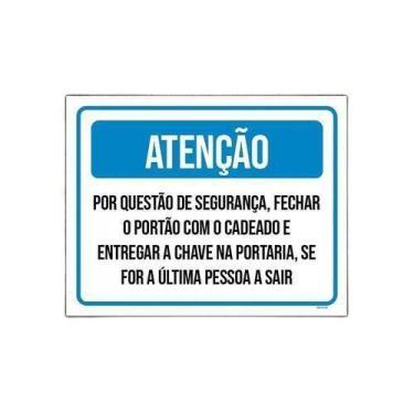Imagem de Kit 10 Placa Sinalização - Atenção Fechar Portão Com Cadeado - Sinaliz