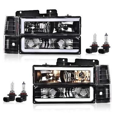Imagem de ANDPLAY Conjunto de farol de para-choque dianteiro LED com lâmpada compatível com GMC C1500 K1500 Yukon 1994-1999 Compatível com GMC C1500 C2500 K1500 K2500 Suburban 1994-1999 Lente transparente
