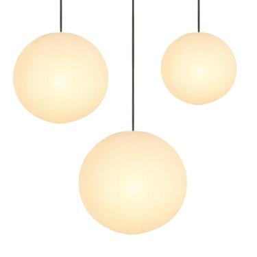 Imagem de Lanternas de papel, 3 peças, 30,5 cm, 30,5 cm, 40,6 cm, lanternas chinesas, brancas, redondas, lâmpada de papel, lanterna de arroz, luzes pendentes para sala de estar, quarto, abajur de teto