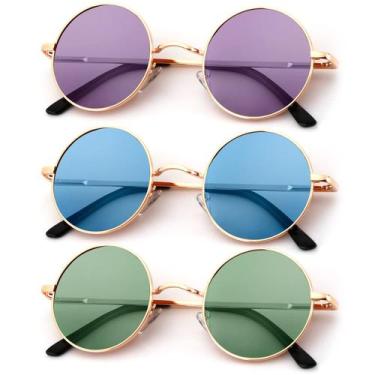 Imagem de Óculos de sol KALIYADI redondos polarizados retrô de metal UV400 47mm