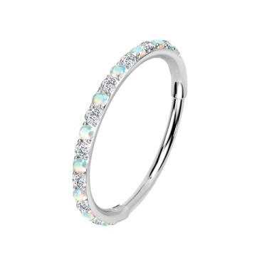 Imagem de ALACLO Anéis de nariz, argola de cartilagem de opala branca para mulheres e homens, aço cirúrgico 316L 20 g labret lábio tragus hélice daith piercing joia 8 mm prata