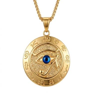 Imagem de Colar com pingente Olho de Hórus do Egito Antigo - Ferro de liga de zinco banhado a ouro 18K, design retrô de cabeça de águia, simbolizando proteção e sabedoria, presente para o dia de São Patrício
