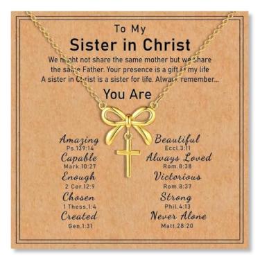 Imagem de Zurlcdye Colar de cruz de laço para mulheres, amizade, melhor amiga, presentes de aniversário, delicados, grossos e elegantes, joias de aniversário, acessórios para presentes, Cobre, Sem Pedra