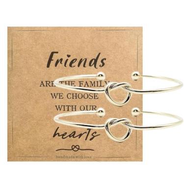 Imagem de Binami 2 pulseiras de amizade com nó de amor, pulseira de amizade, presente para mulheres, irmã melhor amiga com cartão, adjustable, Liga metálica, Sem Pedra Preciosa