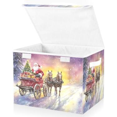 Imagem de Blueangle Cestos de armazenamento de renas de Papai Noel com tampas, 42 x 32 x 30 cm, grande cesta organizadora dobrável para decoração de escritório e armário (240)