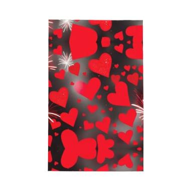 Imagem de XLLingL Red Hearts Firework Print Waffle Toalhas de cozinha, panos de prato de microfibra, para decoração e limpeza de cozinha - 1 peça