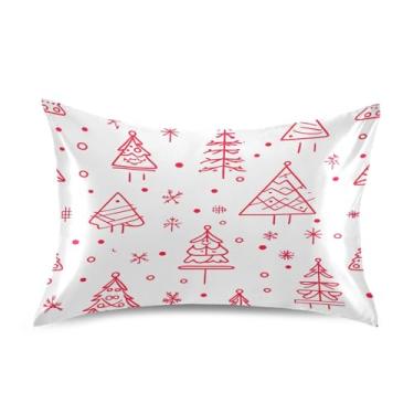 Imagem de Blueangle Fronha de cetim de árvore de Natal para cabelo e pele, fronha de seda, tamanho padrão (51 x 66 cm) - Capas de almofada de cetim com fecho de envelope (494)