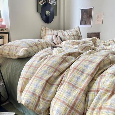 Imagem de EAVD Capa de edredom xadrez estilo vintage búfalo tamanho Queen com 3 peças, jogo de cama xadrez macio, 100% algodão lavado, capa de edredom com 2 fronhas, conjunto de cama quadriculado colorido