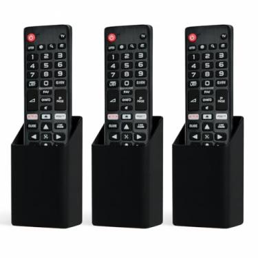 Imagem de Suporte para Controle Remoto TV e Ar Condicionado de Parede Universal, Organizador 3M Sem Furo, PLA Ecológico, Design Minimalista (Kit com 3 Preto)
