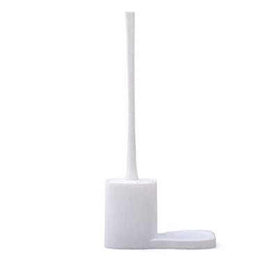 Imagem de Escova de vaso sanitário cabo longo suporte de escova de vaso sanitário design simples escova de banheiro doméstico limpeza de canto morto conjunto de escova de vaso sanitário e suporte (cor: C) (D)