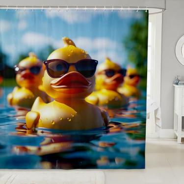 Imagem de Erosebridal Conjunto de cortina de chuveiro de pato engraçado - decoração de banheiro de patos de borracha amarela para crianças, meninos, meninas, para amantes de patos, conjunto de banheiro 182 x