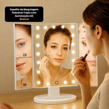 Imagem de Espelho de Maquiagem Dobrável Triplo com Iluminação LED Branca - TOP R