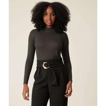Imagem de Blusa Feminina Gola Alta Poá Manga Longa Marisa-14000, PP, Preto