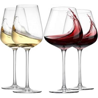 Imagem de Physkoa Conjunto de 4 taças de vinho tinto e branco com saca-rolhas, (623 g, 400 ml) Copos de cristal soprados à mão - copos grandes de vinho - presentes de casamento, Natal, Dia das Mães