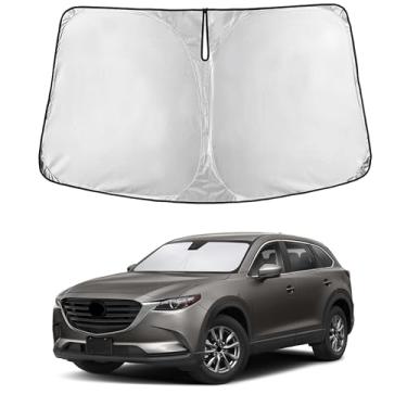 Imagem de EcoNour Para-brisas para Mazda CX-9 2016–2025 | Persiana para janela frontal de ajuste personalizado | Bloqueia raios UV nocivos e reduz o calor | Viseira dobrável com bolsa de armazenamento
