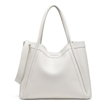 Imagem de NEWBELLA Kelly – Bolsa feminina de couro vegano elegante e versátil com alça superior, bolsa de ombro Hobo com bolsa, Branco Grande, Large