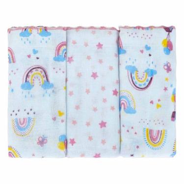 Imagem de Fralda de Pano para Bebê 68 cm x 70 cm 3 Unidades Bublim, Arco Íris, N