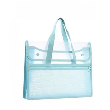 Imagem de Pasta impermeável para documentos com alça, bolsa escolar de mão para provas, materiais e arquivos, grande capacidade, organização prática para estudo e uso diário (azul#A)