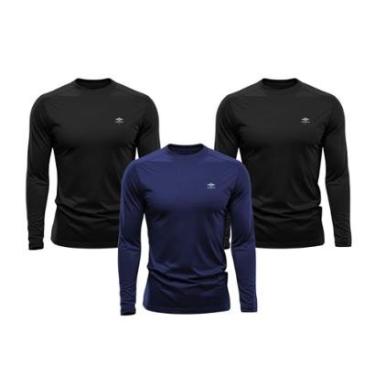 Imagem de Kit 3 Camisetas Masculina Dry Manga Longa P ao Plus Proteção UV Academia Fitness Esporte Básica-Masculino