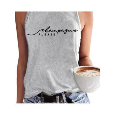 Imagem de Camiseta Feminina Casual De Verão Sem Mangas Com Estampa Champanhe, Go