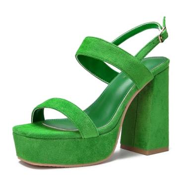 Imagem de syztsho Salto plataforma para mulheres, salto alto, grosso, camurça, tira no tornozelo, sexy, vestido de casamento, sapatos com bico quadrado, Verde, 38