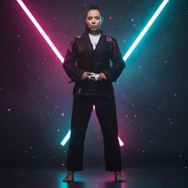 Imagem de kimono jiu jitsu feminino preto costura rosa pink F3 - Até 1,80m e 80kg