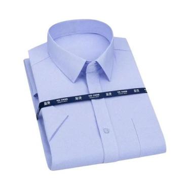 Imagem de Camisa Social Masculina De Manga Curta Azul Roxo Com Estampa Xadrez E 