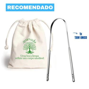 Imagem de Limpador raspador de lingua inox ayurveda + saquinho algodão cru - YA 