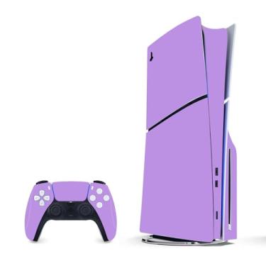 Imagem de Skin Wrap compatível com PS5 Slim Disc, capa adesiva de vinil para console de jogos e controle (Roxo)