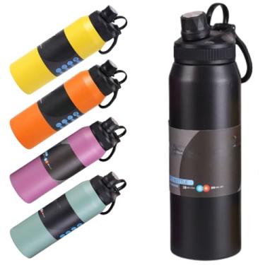 Imagem de Garrafa Térmica Água 800ml Aço Inox Parede Dupla a Vácuo Tampa Esportiva Antivazamento com Alça Acabamento Fosco Academia Escola Dia a Dia (Preto)