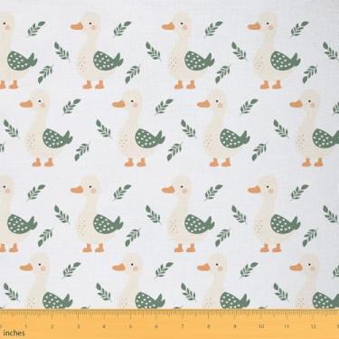 Imagem de Tecido de pato fofo por quintal, tecidos de estofamento de animais de pato de fazenda para cadeiras, tecido decorativo de folhas rústicas para projetos de bricolage em casa, suprimentos de costura
