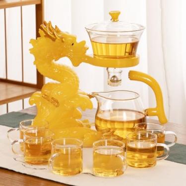 Imagem de Conjunto de chá Lazy Dragon com bule de chá magnético e infusor – Conjunto de chá de vidro Kungfu para bar de cozinha, desvio de água semiautomático, 6 xícaras de bule de chá